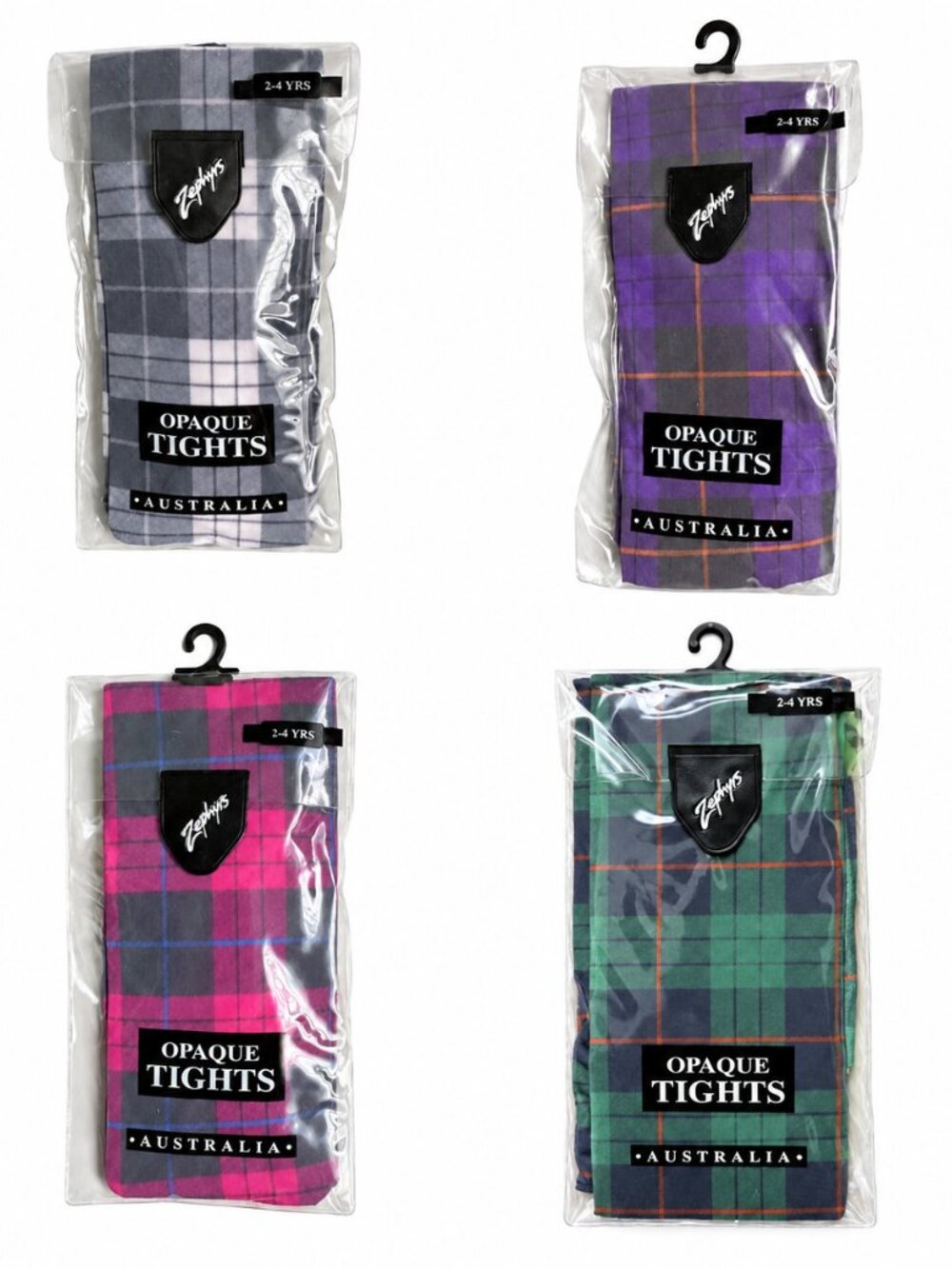 4 Pair Lot Zephyrs Australia Girls Opaque Plaid Tights 2-4Y New in Package